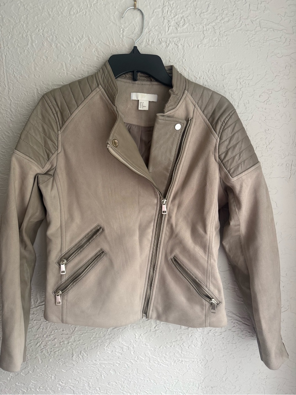 H&M Quilted Shoulder Faux Leather Jacket - Taupe